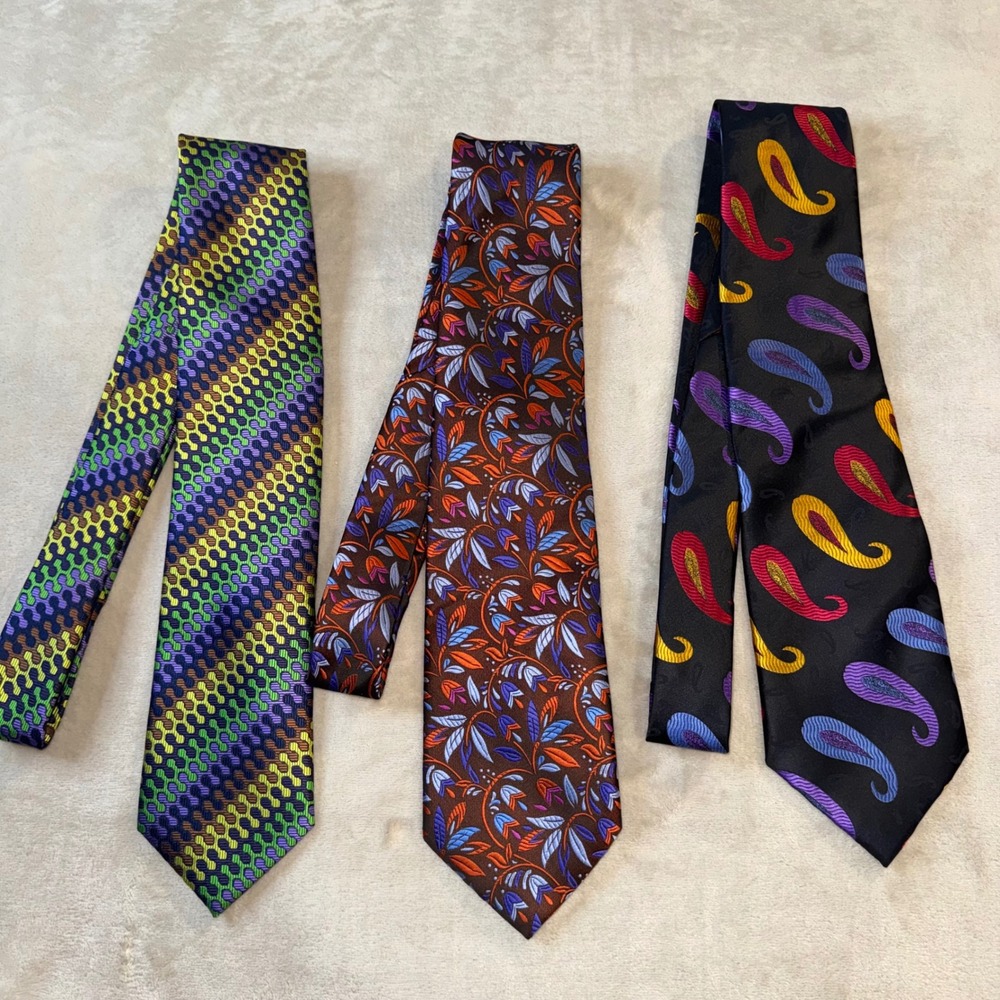Verse 9 Mens Silk Tie Bundle 3 Pack Paisley Floral Geometric Multi Neckties